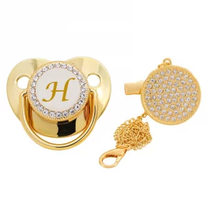 Gold-plated Luxury Baby Pacifier Clip with Letter Design