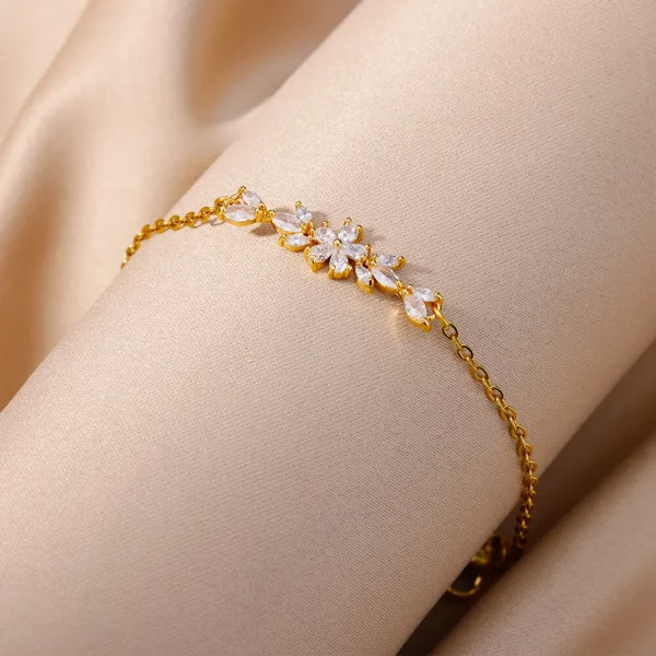 Elegant Zircon Flowers Stainless Steel Bracelet