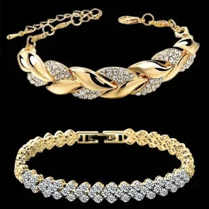 Luxury Crystal Braided Leaf Bracelet