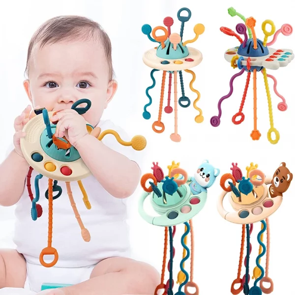 Development Pull String Toy Baby Teether Silicone 6-12 Months