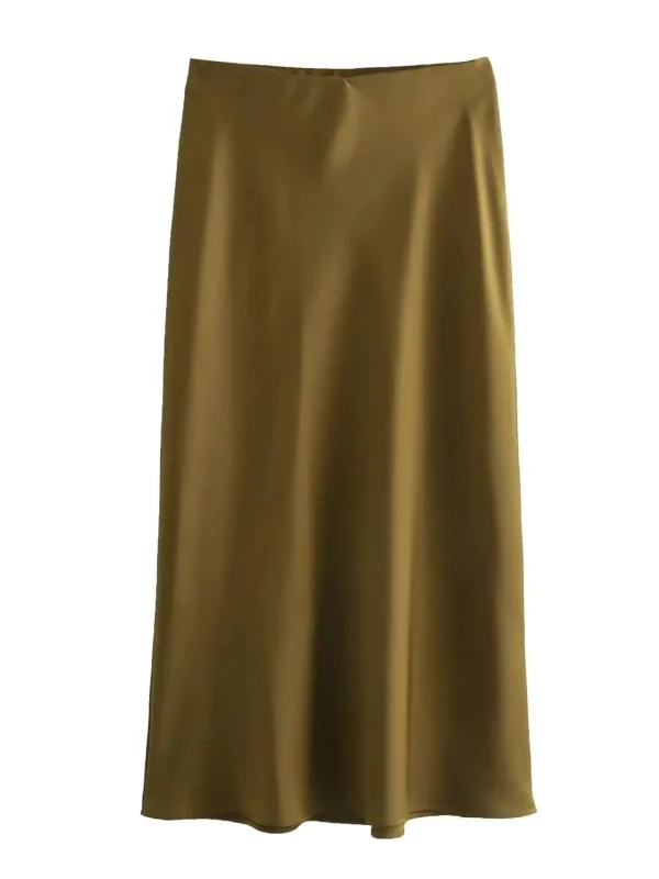 Vintage Satin Midi Skirt for Women