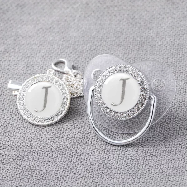 Silver-plated Luxury Baby Pacifier Clip with Letter Design