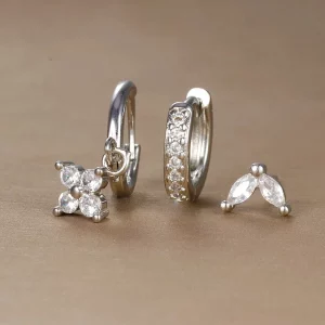 Stainless Steel Crystal Zircon Hoop Earrings Set
