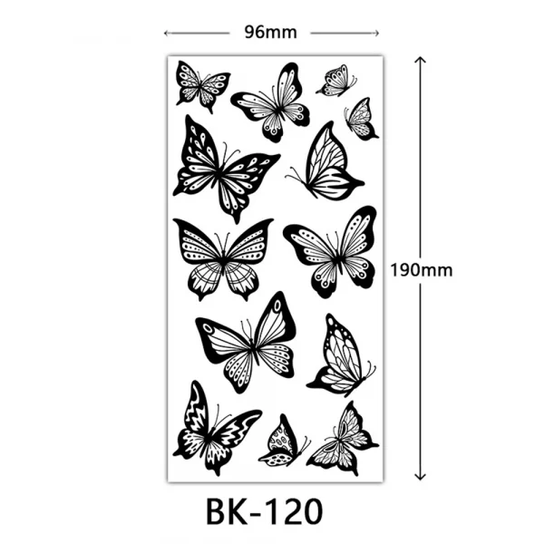 Black Flower Butterfly Temporary Tattoos Sheet