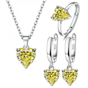 Heart Zircon 925 Sterling Silver Jewelry Sets