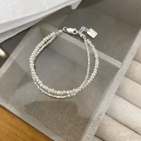 Double Layer Pearl 925 Sterling Silver Bracelet