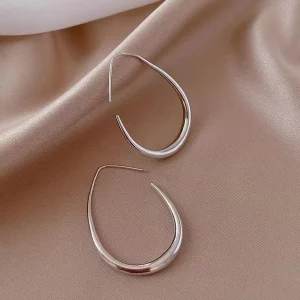 925 Silver Needle Geometric Oval Hoop Earrings