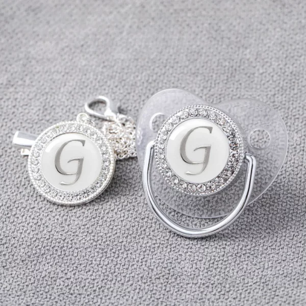 Silver-plated Luxury Baby Pacifier Clip with Letter Design
